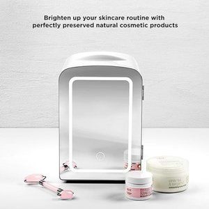 Chefman Portable Mirrored Beauty Fridge With LED Lighting, 4 Liter